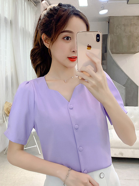 Női sifon ing V-nyakú és rövid ujjú