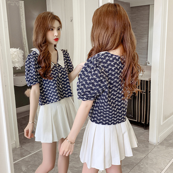 Retro stílusú női ing rövid ujjú, spitz nyakkivágással