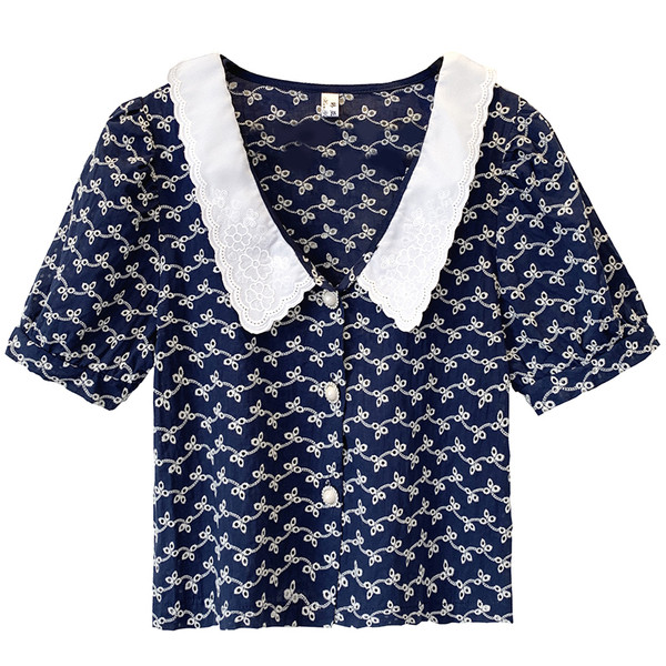 Retro stílusú női ing rövid ujjú, spitz nyakkivágással