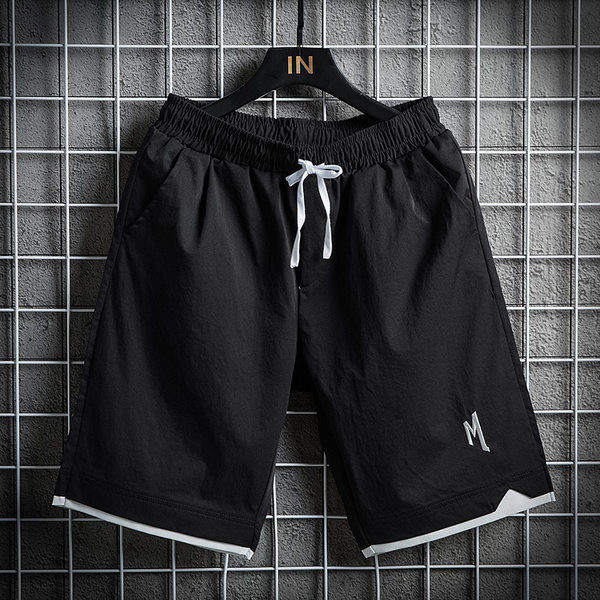 Alkalmi férfi rövidnadrág elasztikus derékkal és hímzéssel