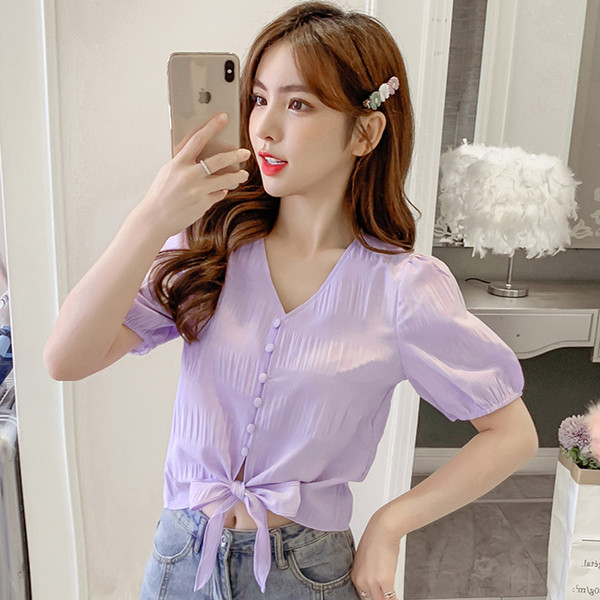 Új modell női ing nyakkendővel és rövid ujjal