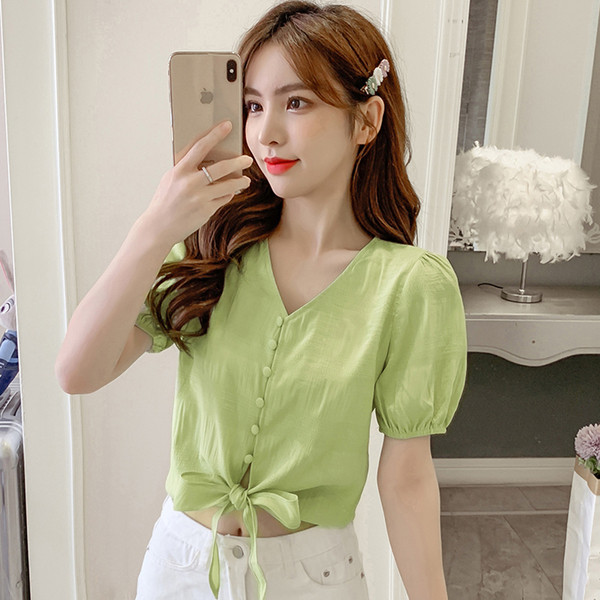 Új modell női ing nyakkendővel és rövid ujjal