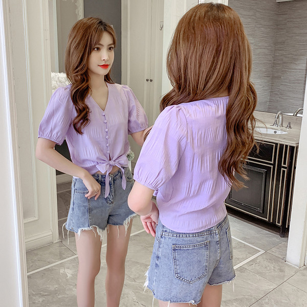 Új modell női ing nyakkendővel és rövid ujjal