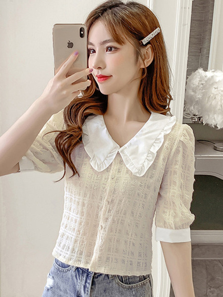 Retro stílusú női ing 3/4-es ujjal és spitz nyakkivágással