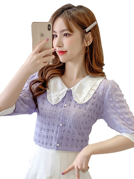 Retro stílusú női ing 3/4-es ujjal és spitz nyakkivágással