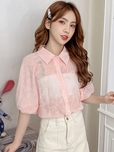 Női sifon ing klasszikus gallérral és széles ujjakkal