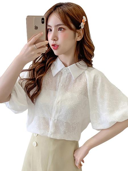 Női sifon ing klasszikus gallérral és széles ujjakkal