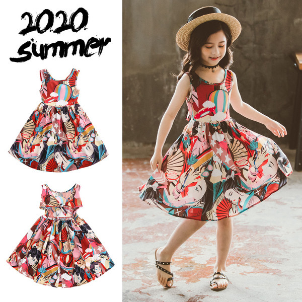 Többszínű gyerekruha ovális nyakkivágással