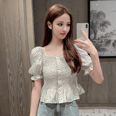 Aktuális női pöttyös ing négyzet alakú nyakkivágással