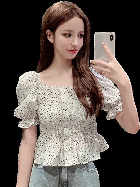 Aktuális női pöttyös ing négyzet alakú nyakkivágással