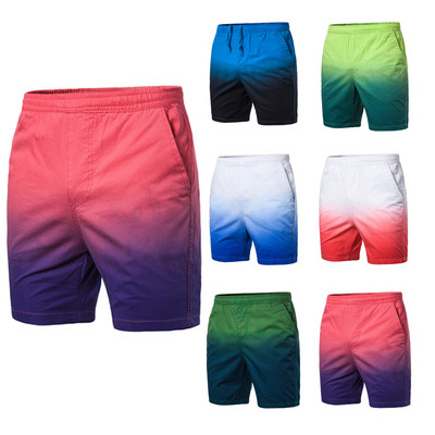 Двуцветни мъжки къси панталони с еластична талия и джобове