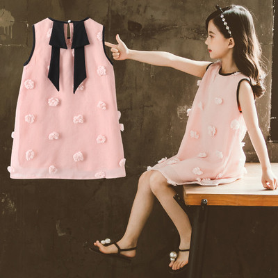 Детска рокля с 3D елементи и панделка 
