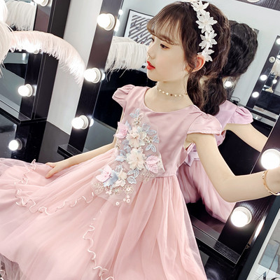 Модерна детска рокля с 3D цветя и тюл 