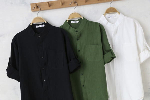 Stílusos férfi ing ovális gallérral és zsebbel