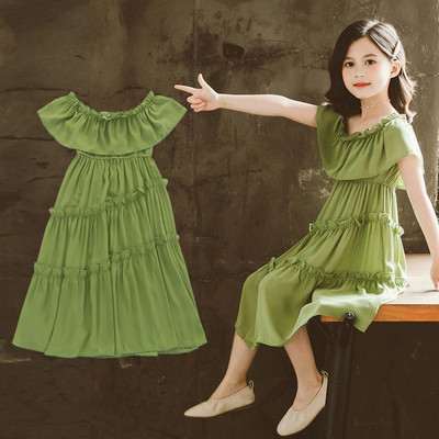 Модерна детска лятна рокля с падащи ръкави 