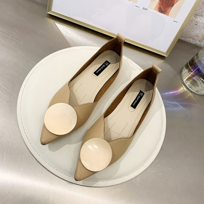 Kožne ženske casual cipele - model na špic s metalnom kopčom