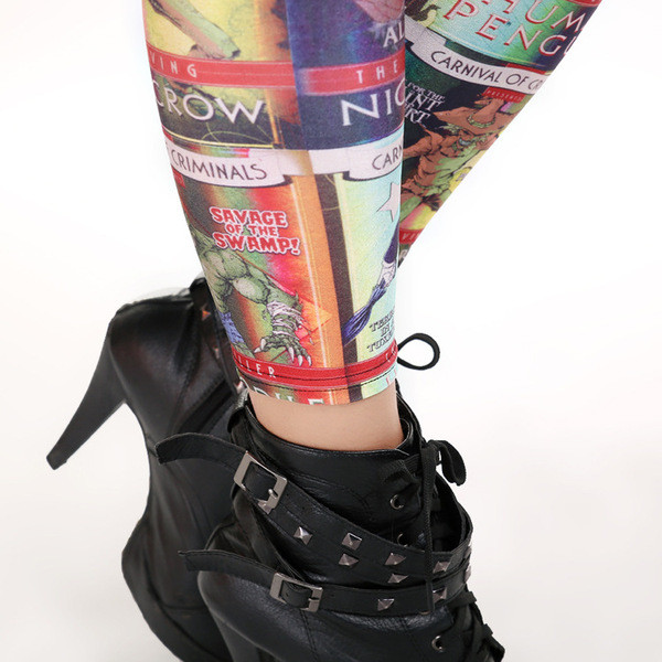 Naiste kõrge vöökoha ja värvilise trükiga retuusid