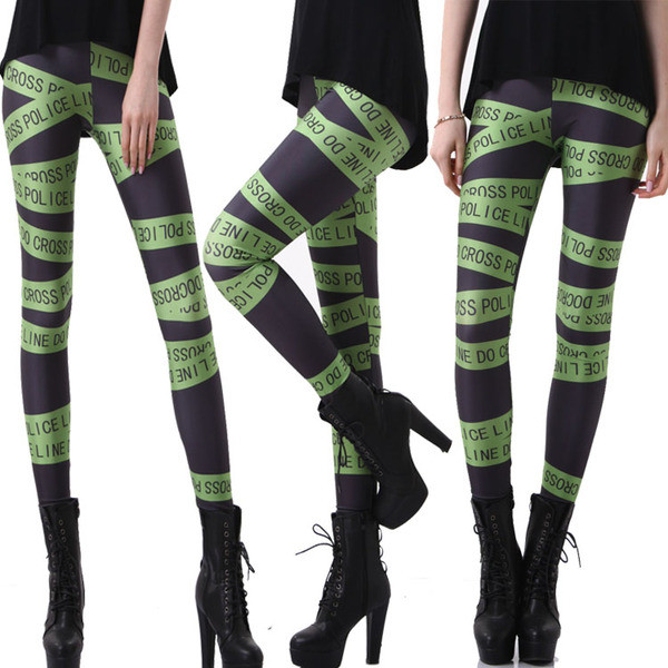 Női leggings nyomattal - figyelmeztető csíkokkal