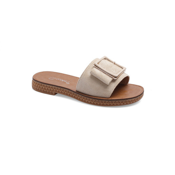 Moderne ženske papuče s metalnom kopčom i ravnim potplatom