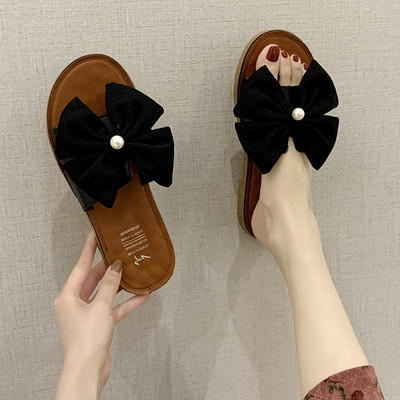 Sieviešu aktuālās čības ar lielu lentīti un pērlēm