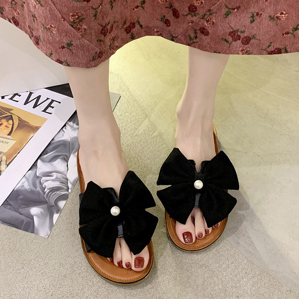 Sieviešu aktuālās čības ar lielu lentīti un pērlēm