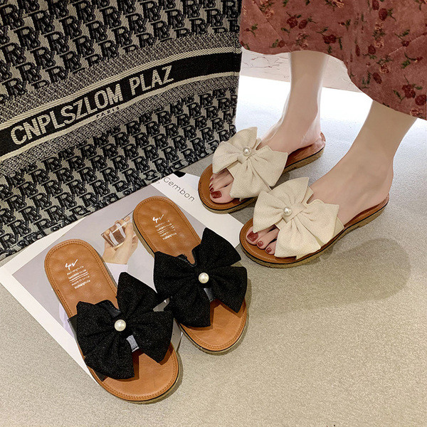 Sieviešu aktuālās čības ar lielu lentīti un pērlēm