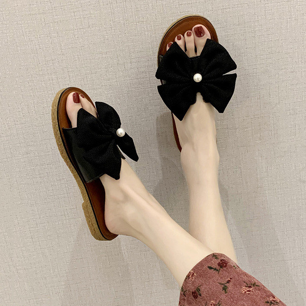 Sieviešu aktuālās čības ar lielu lentīti un pērlēm