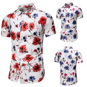 Vasaras vīriešu krekla modelis ar īsām piedurknēm un ziedu rakstu