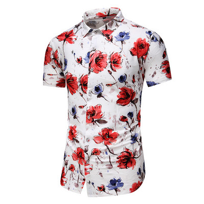 Vasaras vīriešu krekla modelis ar īsām piedurknēm un ziedu rakstu