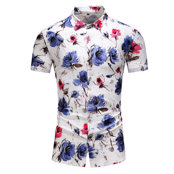 Nyári férfi ingmodell rövid ujjú virágmintával