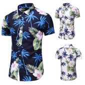 Pašreizējais vīriešu krekls ar īsām piedurknēm un ziedu rakstu