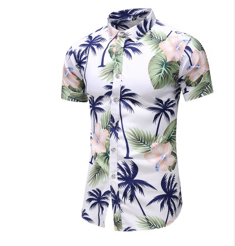 Pašreizējais vīriešu krekls ar īsām piedurknēm un ziedu rakstu