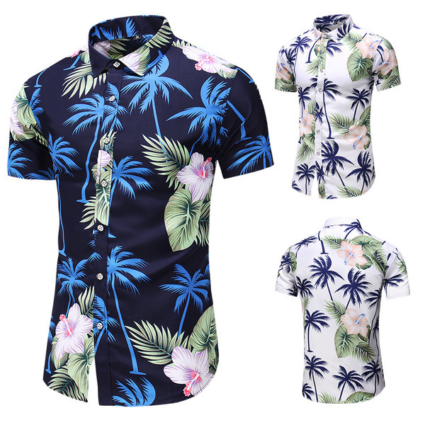 Pašreizējais vīriešu krekls ar īsām piedurknēm un ziedu rakstu