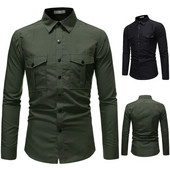 Stilīgs vīriešu krekls Slaids modelis ar garām piedurknēm un kabatām