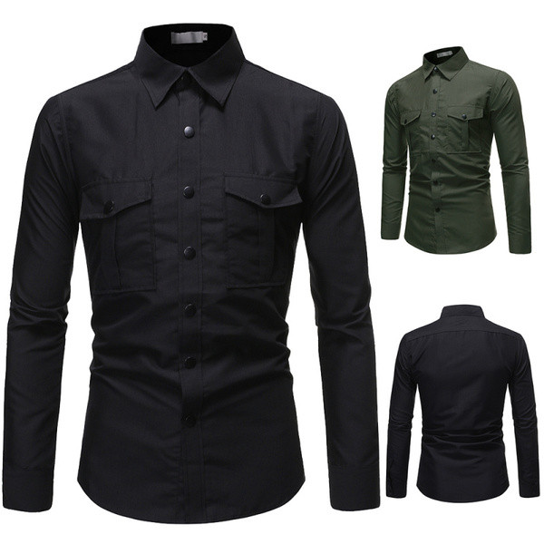 Stilīgs vīriešu krekls Slaids modelis ar garām piedurknēm un kabatām