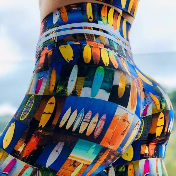 Ženske tajice s visokim strukom i printom - daske