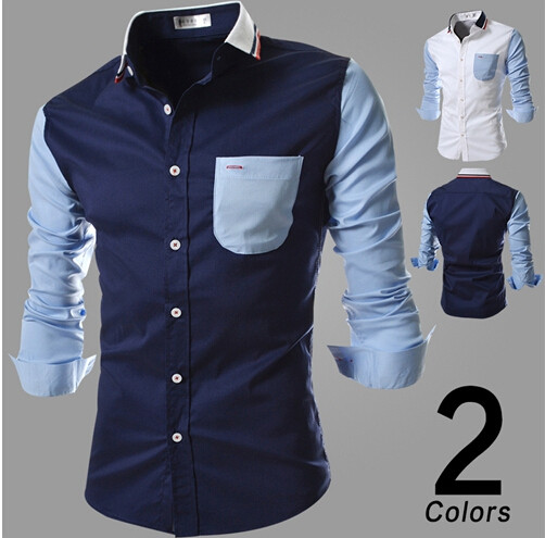 Pieguļošs vīriešu krekls ar garām piedurknēm un kabatu