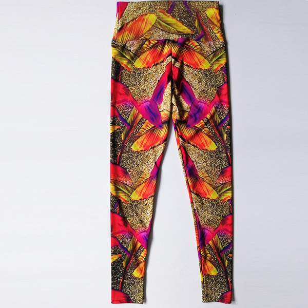 Női sport leggings nyomott levelekkel