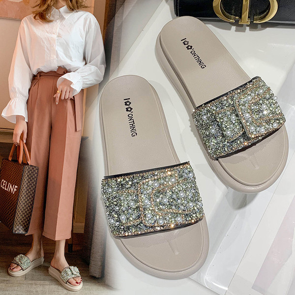 Uus mudel moodsad naiste sussid kivide ja pärlitega