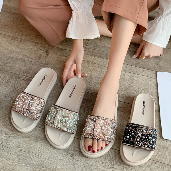 Uus mudel moodsad naiste sussid kivide ja pärlitega