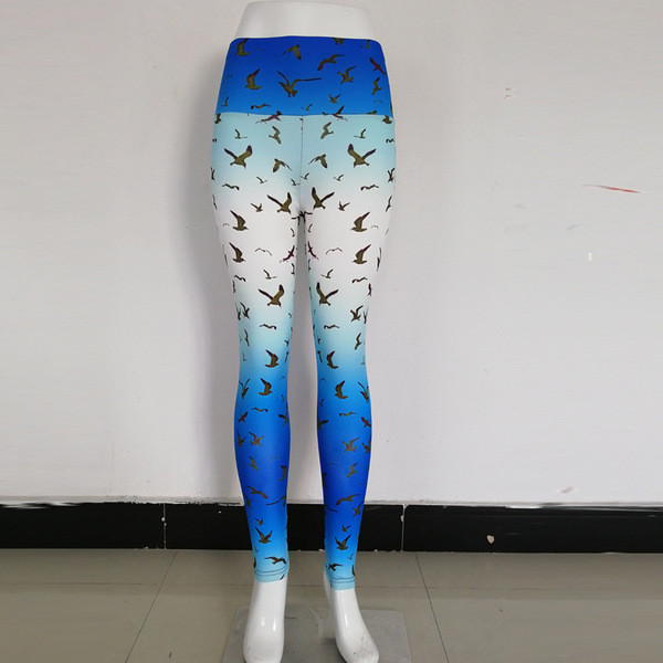 Sinised kõrge vöökoha ja linnutrükiga naiste retuusid