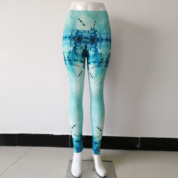 Zili sieviešu ātri žūstoši legingi ar augstu vidukli