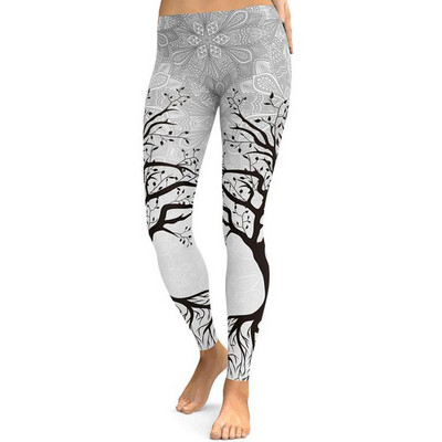 Sieviešu sporta legingi ar augstu vidukli un koka apdruku