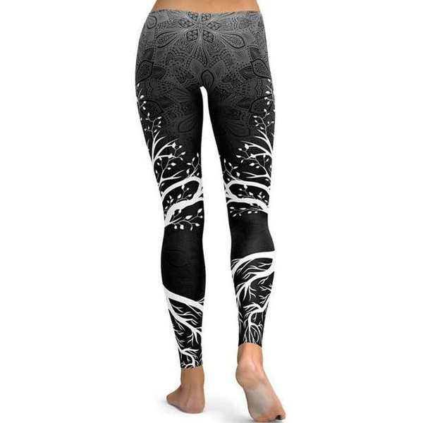 Sieviešu sporta legingi ar augstu vidukli un koka apdruku