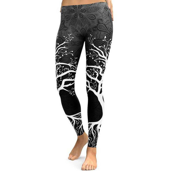 Sieviešu sporta legingi ar augstu vidukli un koka apdruku