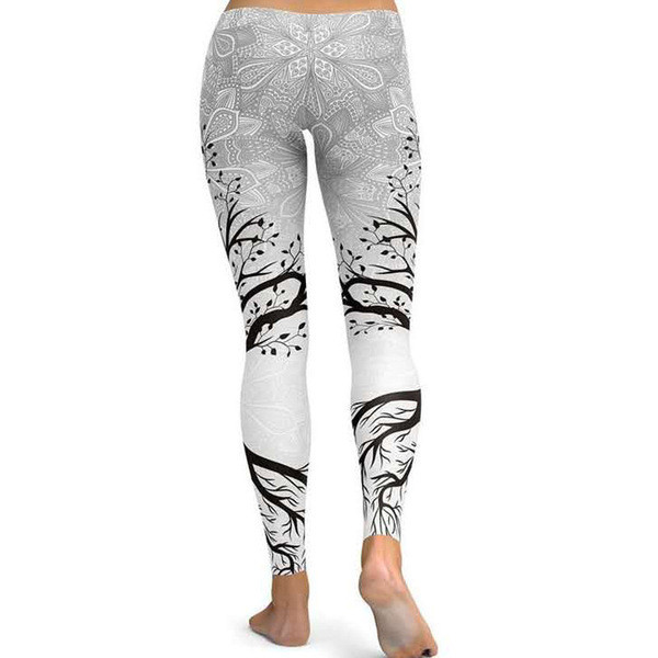 Sieviešu sporta legingi ar augstu vidukli un koka apdruku