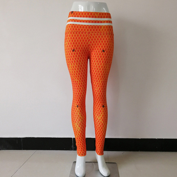 Oranži sieviešu sporta legingi ar augstu vidukli