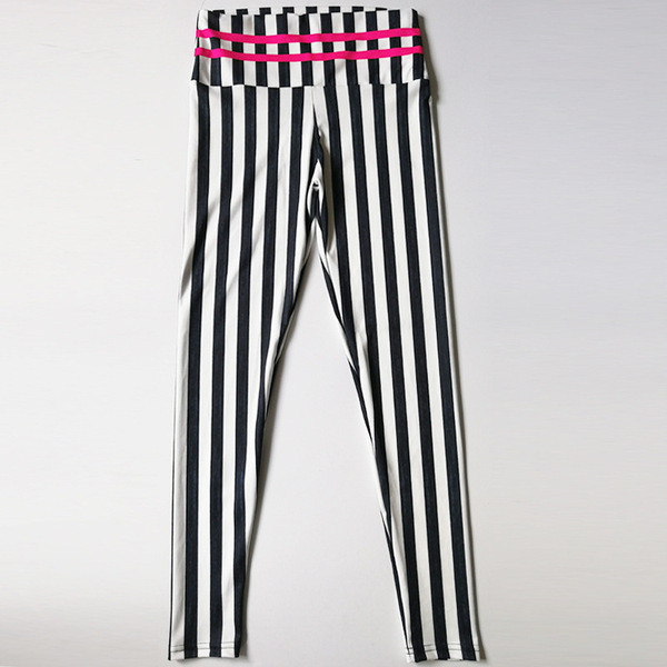 Csíkos női leggings magas derékkal