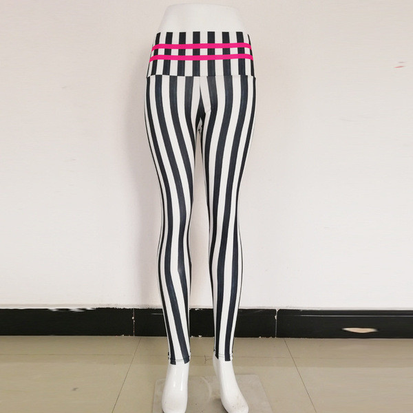 Csíkos női leggings magas derékkal