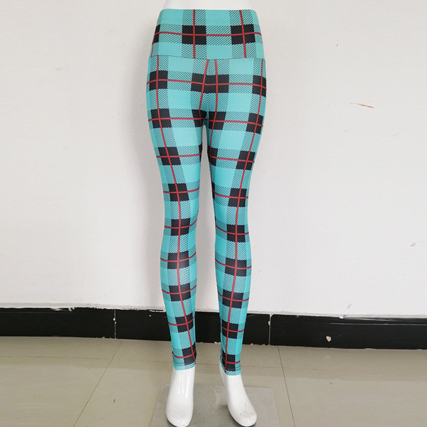 Zaļi sieviešu rūtaini legingi ar augstu vidukli